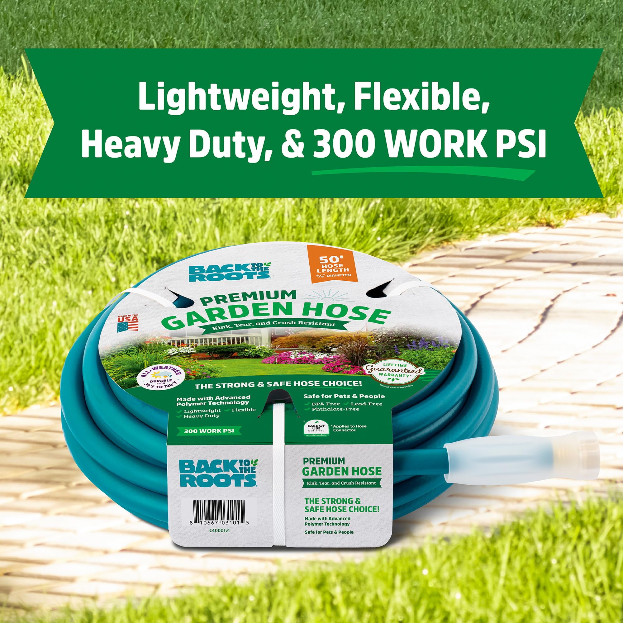 Back To The Roots 5/8" x 50ft Garden Hose – Lightweight, Ultra Flexible, Drinking Water Safe, BPA-Free, Lead-Free, Phthalate-Free, Ideal for Organic Gardening, Pets, Boats, and RVs - Made in USA - Image 3